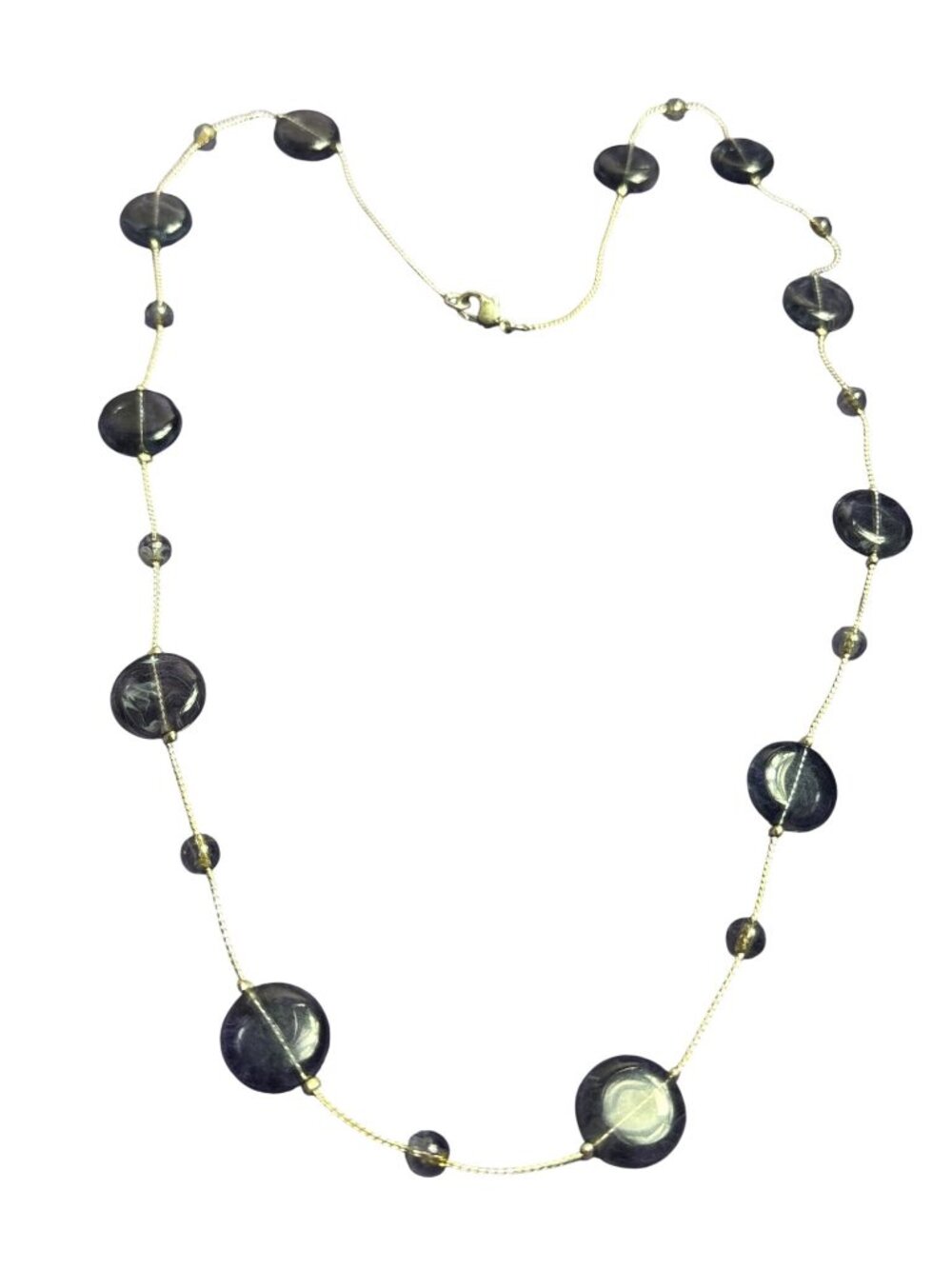 Purple Plastic Station Beaded Silvertone Chain Necklace Lobster Clasp 29 inches